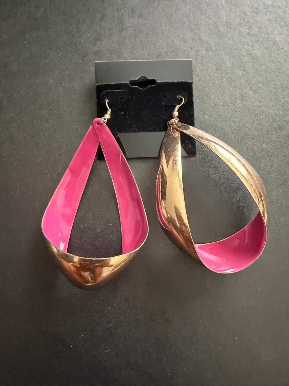Gold and Pink Teardrop Loop Earrings - Women Jewelry